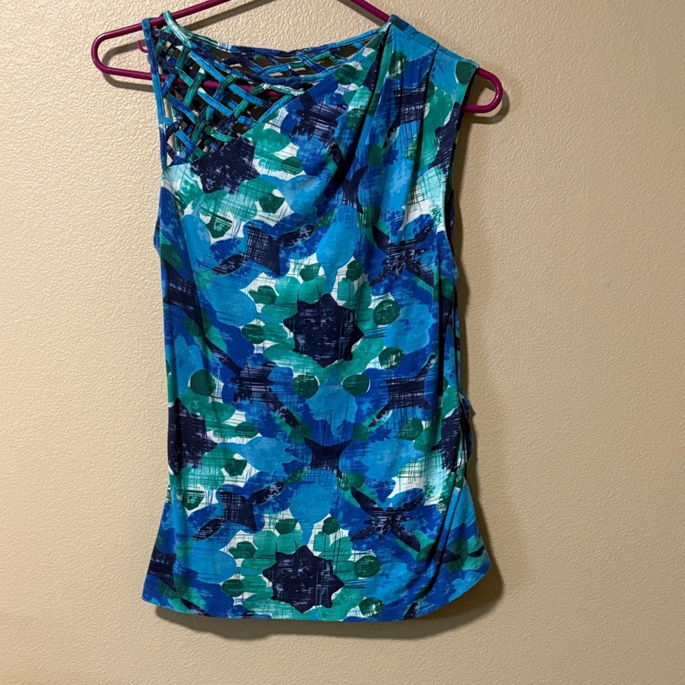 Anthropologie Blue and Green Patterned Tank Top